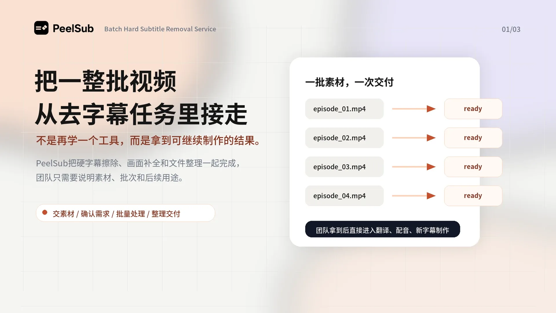 PeelSub 将整批视频统一交接处理