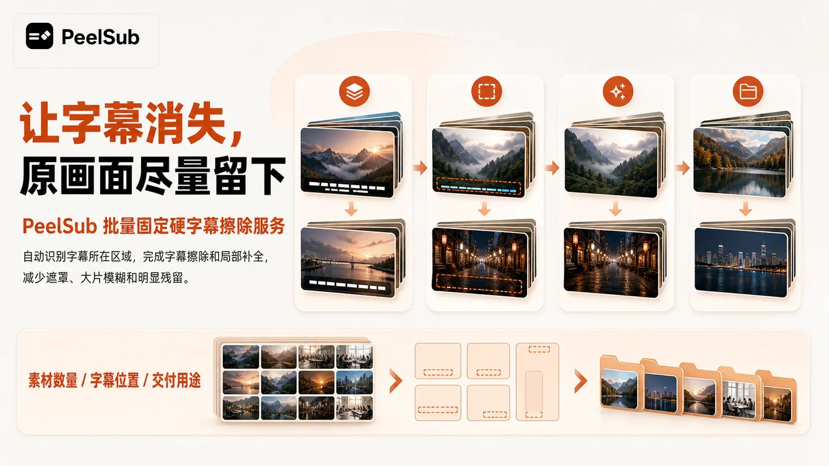 PeelSub 展示字幕消失后人物移动和复杂背景仍需保持可用的验收重点