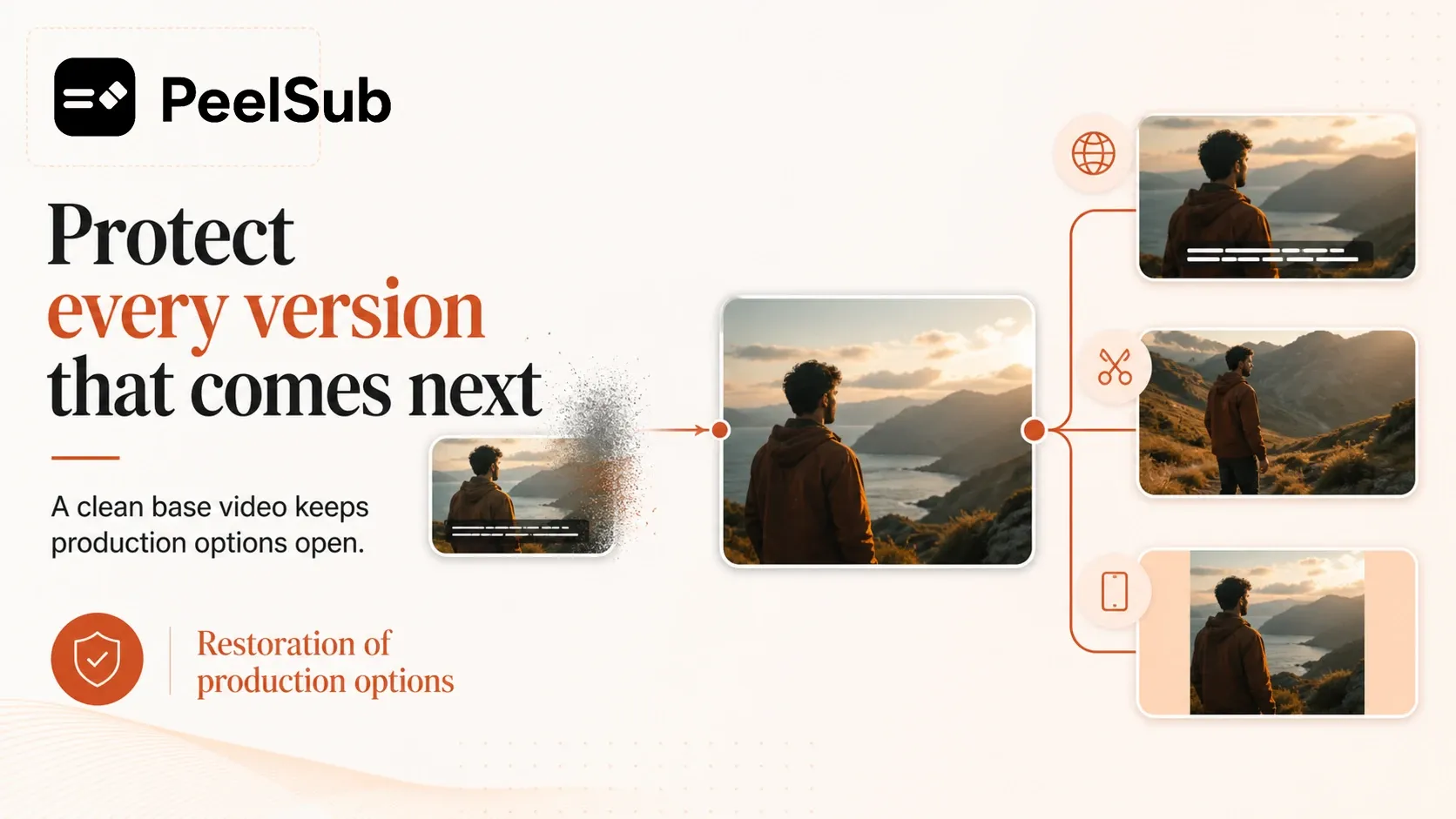 PeelSub restores clean base video so future edits and localized versions remain possible