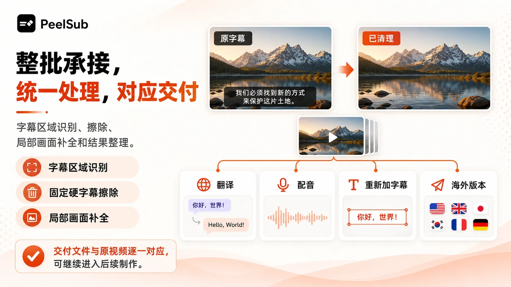 PeelSub 固定硬字幕擦除与对应交付