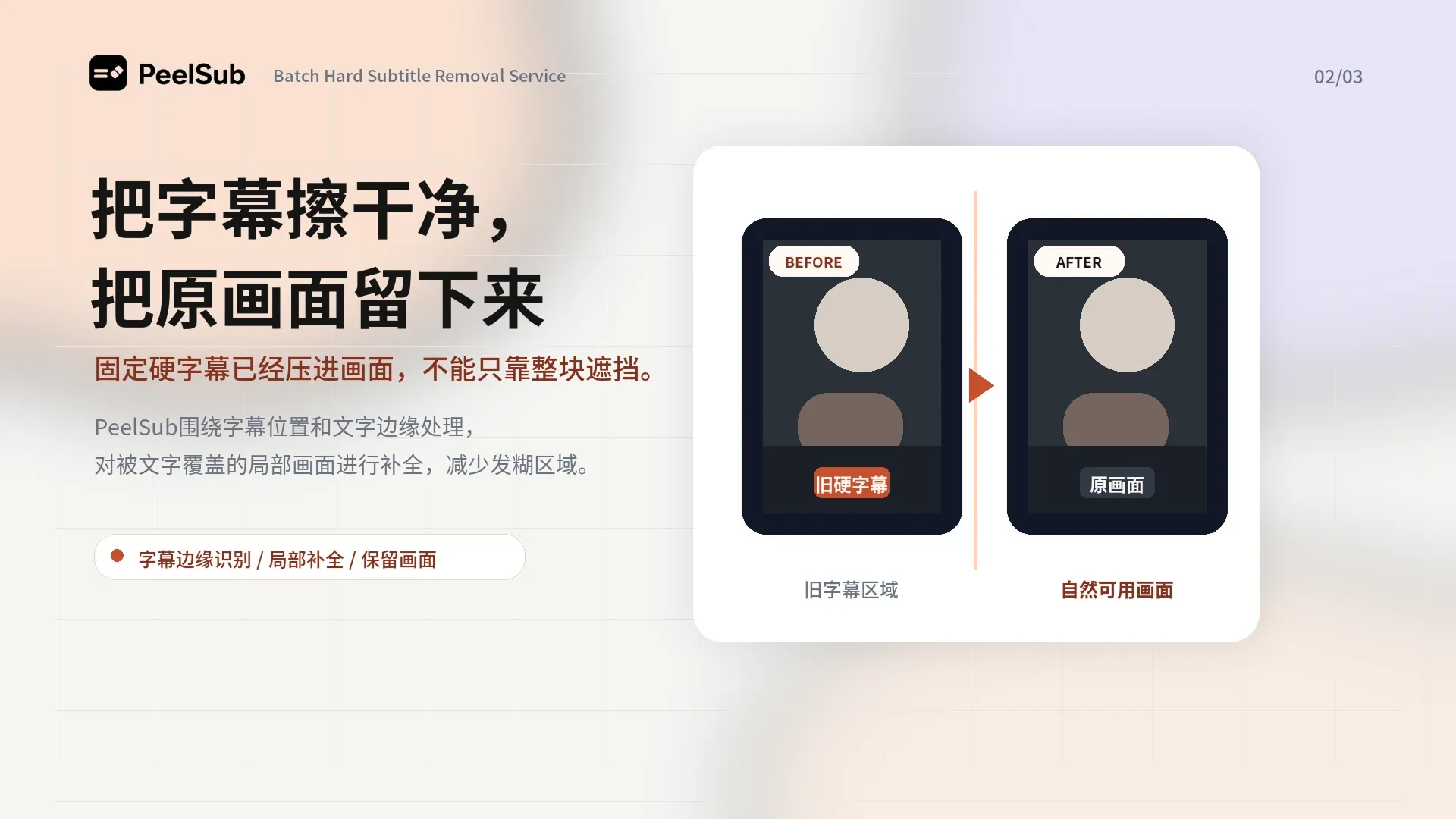 PeelSub 擦除固定硬字幕并保留周围画面